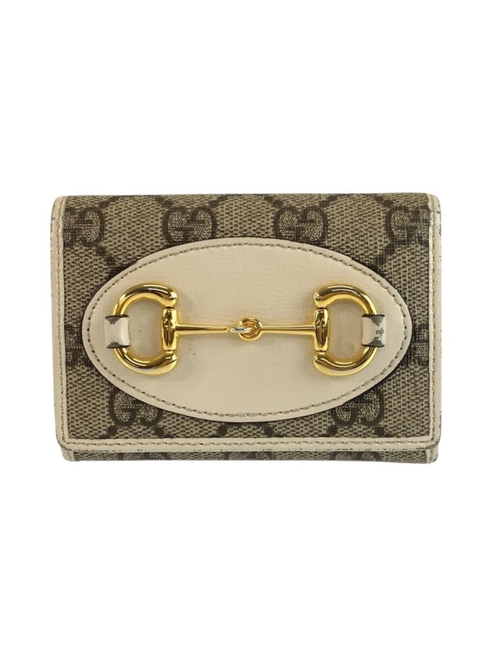 Gucci Horsebit Beige Ivory GG Supreme Canvas Fold Wallet Compact